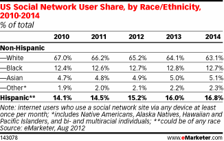 US Social Network User Share, by Race/Ethnicity, 2010-2014 (% of total)